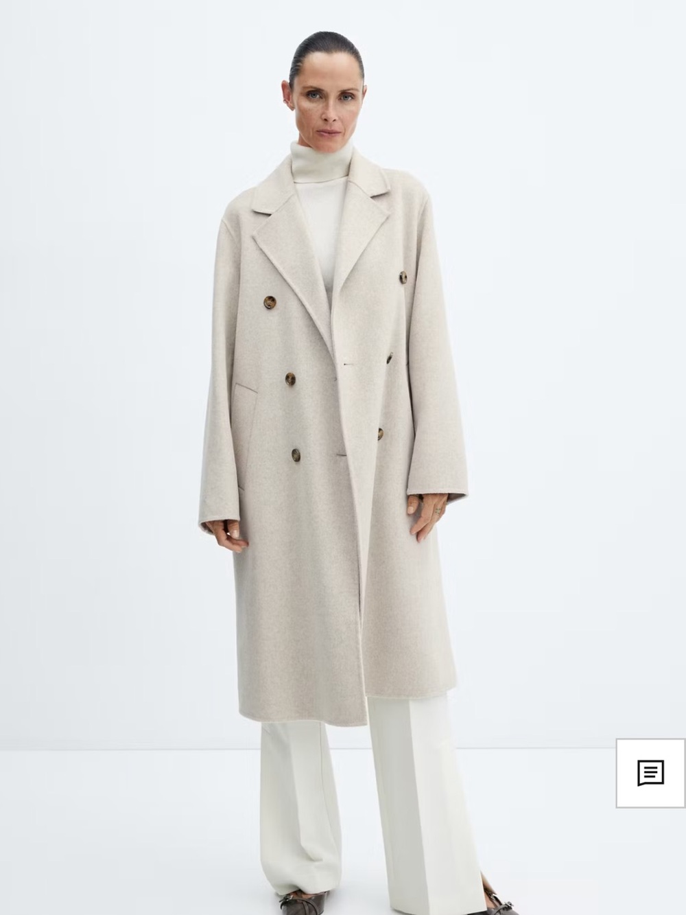 Wool-Blend Double-Breasted Women's Coat in Light Beige handmade - Picture 3 of 7